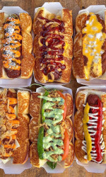 6 Hot Dogs with all the fixings at Dog Haus Biergarten in Claremont